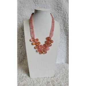 Soft Pink Faceted Teardrop Glass Bead 925 Sterling Silver Layered Necklace N1A